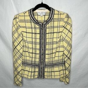 St. John Collection Plaid Jacket sz 6 Lemon Yellow/White/Black Wool Blend Blazer